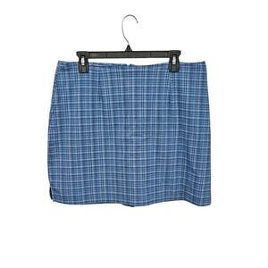 Vintage 90s Blue Plaid Stretchy Skort Skirt Fashion Bug Size Large Back Zipper
